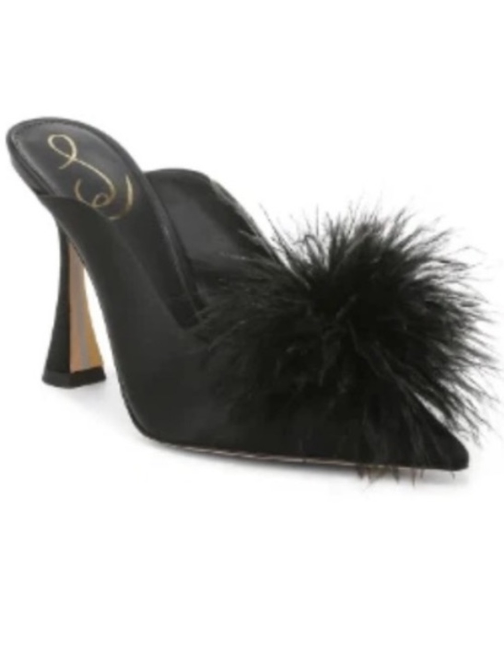 Sam Edelman Black Feather Pom Pointed Mule Heels